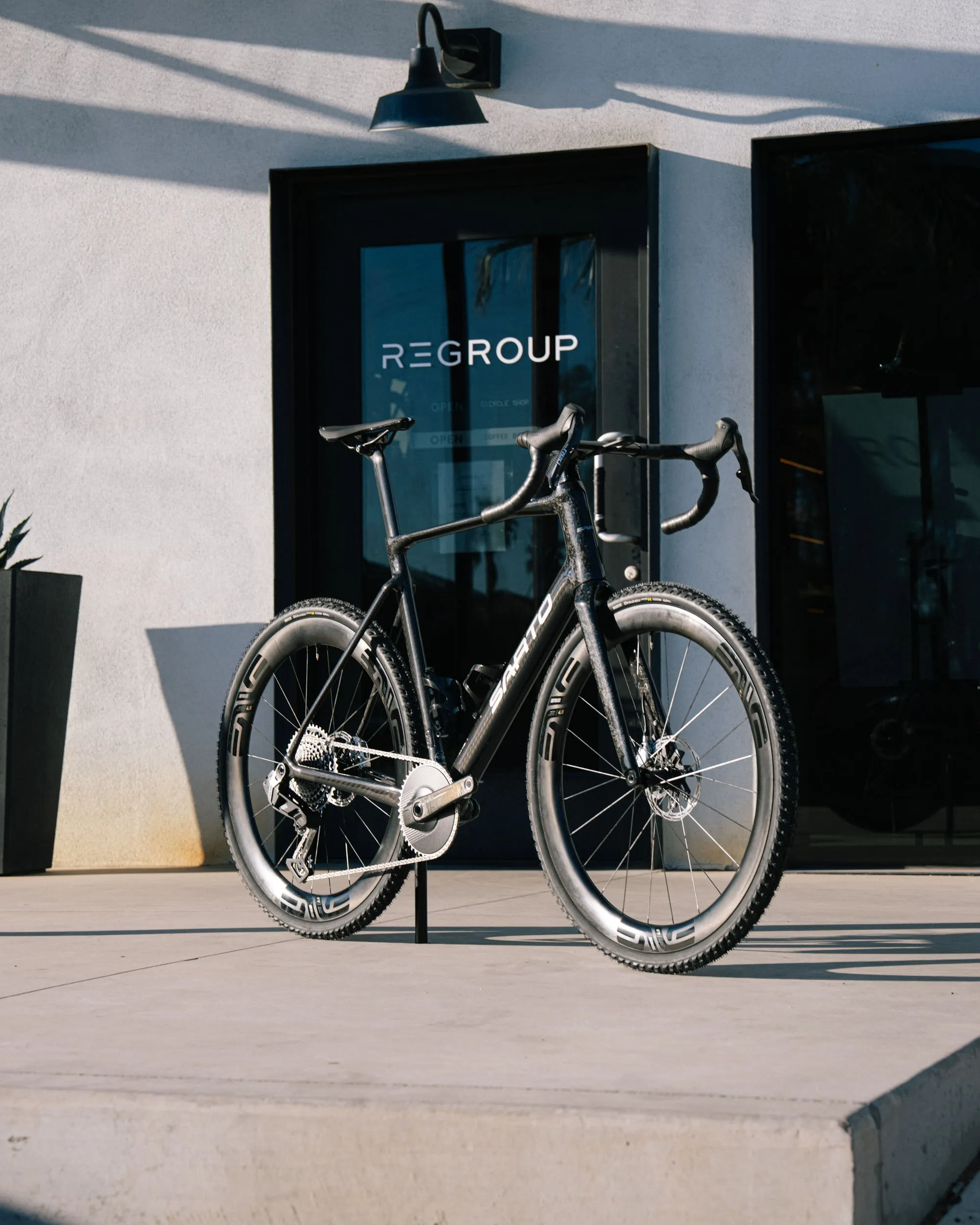 A custom Sarto bike outside Regroup's front door.
